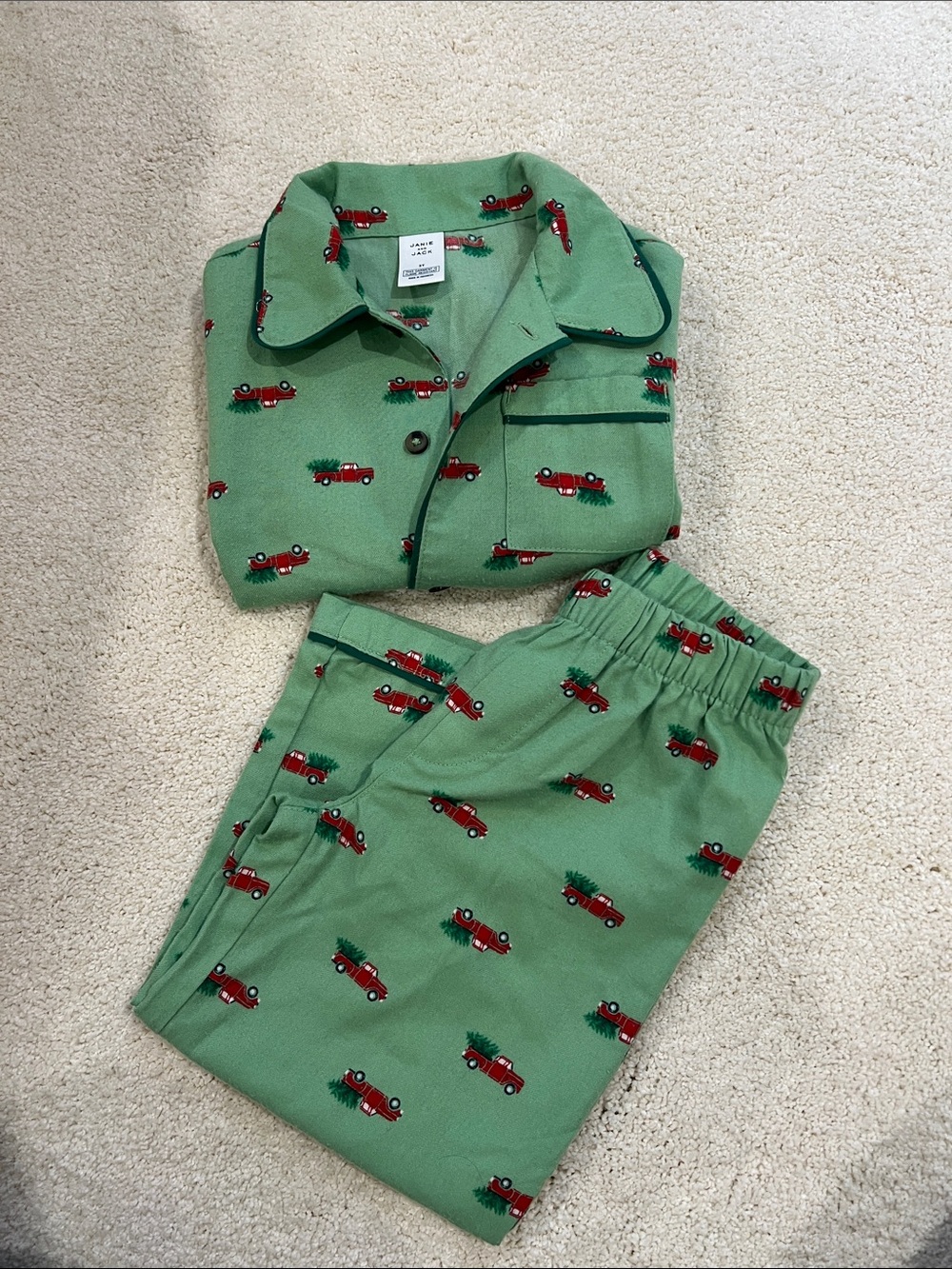 Janie and Jack Christmas Kids Green Holiday Truck Pajama Set